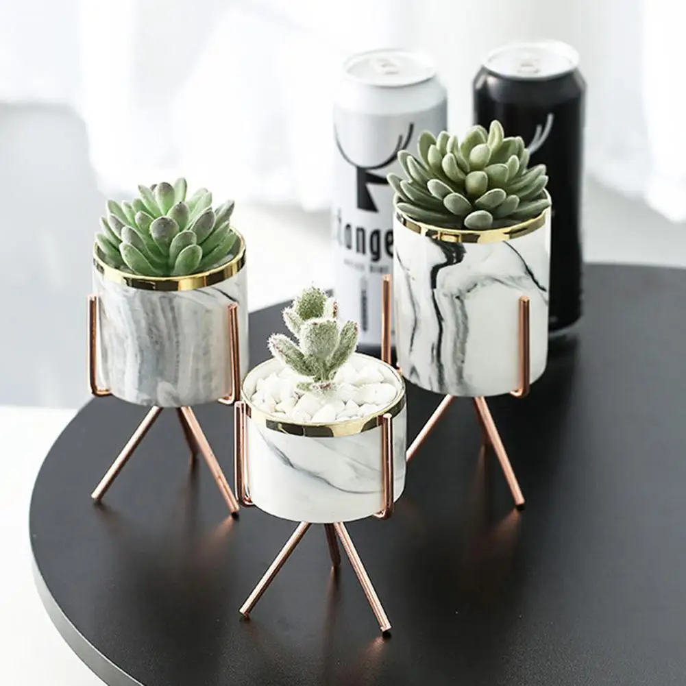 Potted Plant Ceramic Flower Stand Kit Water Planting Vase Nordic Style Ceramics Succulent Flowerpot Iron | Дом и сад