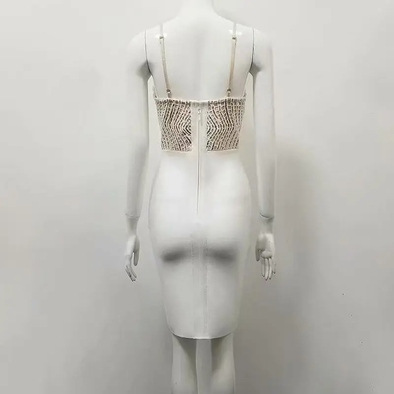 

Top Quality White Celebrity Sleeveless Fashion Rayon Bandage Dress Elegant Party Dress