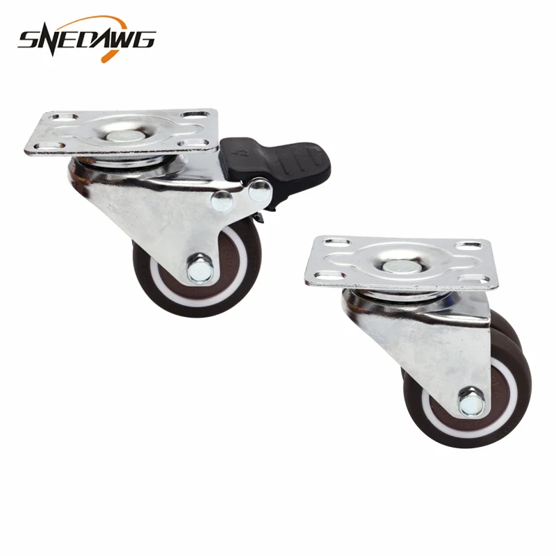2pcs TPE Furniture Caster Super Mute Double Wheel 1.5/2inch Swivel with Brake for Cabinet Desk Baby Cradle | Обустройство дома
