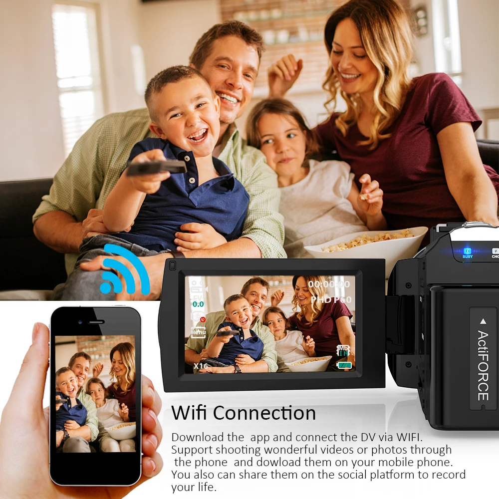Цифровая видеокамера Andoer 4K 48 МП Wi Fi внешний микрофон широкоугольный объектив 0 39x