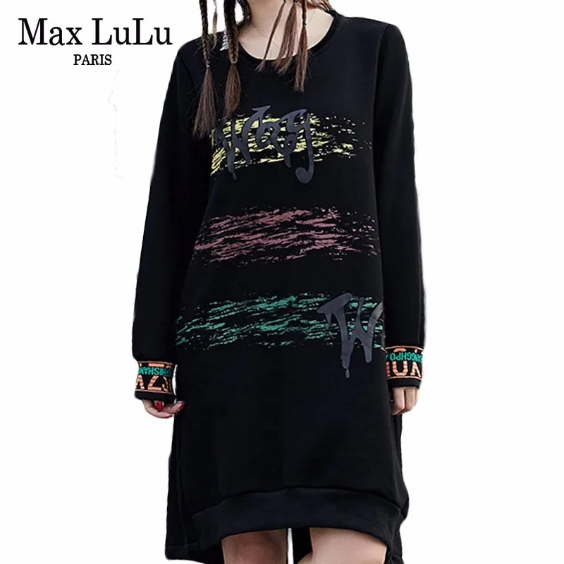 Женское платье в полоску Max LuLu черное Хлопковое с принтом стиле панк повседневная