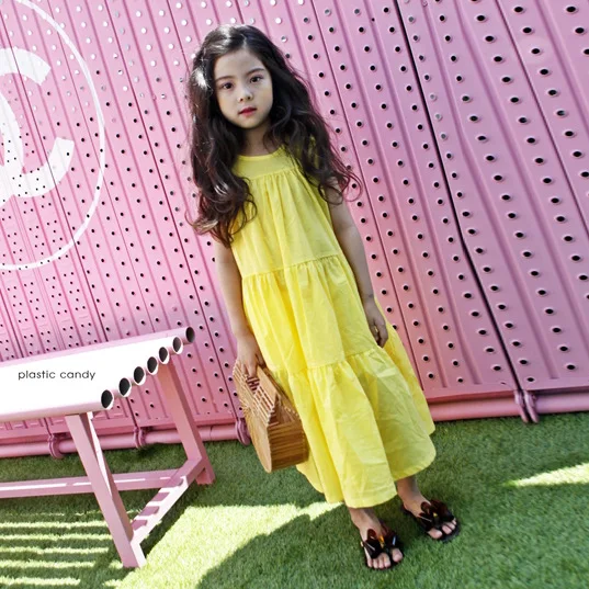 Пляжный сарафан для девочек зеленое/желтое платье принцессы подростков лето 2019 |