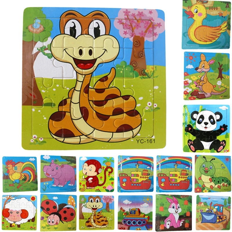 Набор из 16 предметов с рисунком животных деревянные головоломки для детей