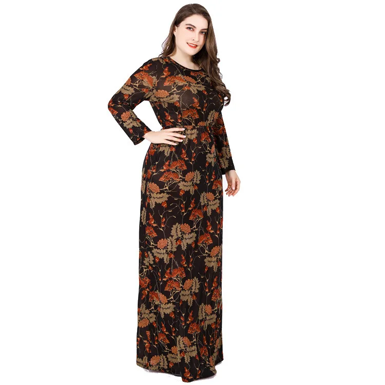 

Europe Neck Long Sleeve High Printing Dresses For Women Big Sizes Skater Fashion Dress Cotton XL XXL XXXL 4XL 5XL 6XL