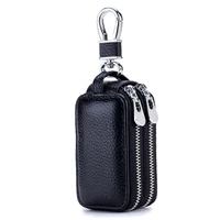 cow leather keychain men women key holder organizer pouch double zipper car key bag wallet housekeeper key case mini card bag