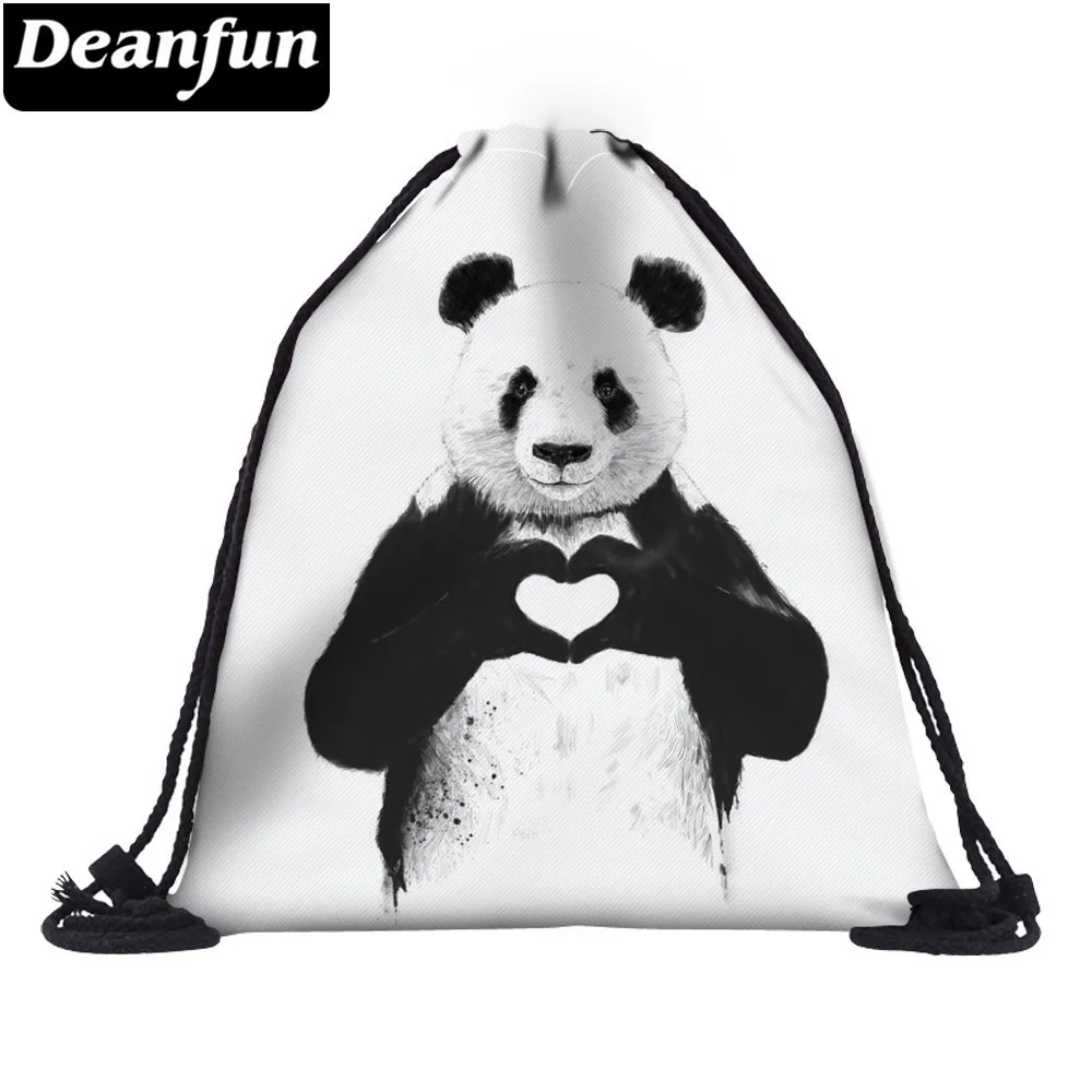 Deanfun сумка на шнурке 3D печать панда сердце рюкзак путешествия водонепроницаемый