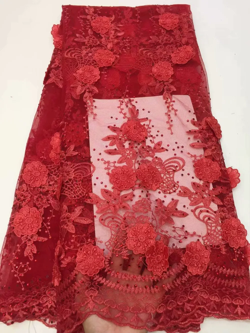 African 3D lace fabric high quality 2018 flowers applique french tulle stones Nigerian mesh net for wedding party | Дом и сад
