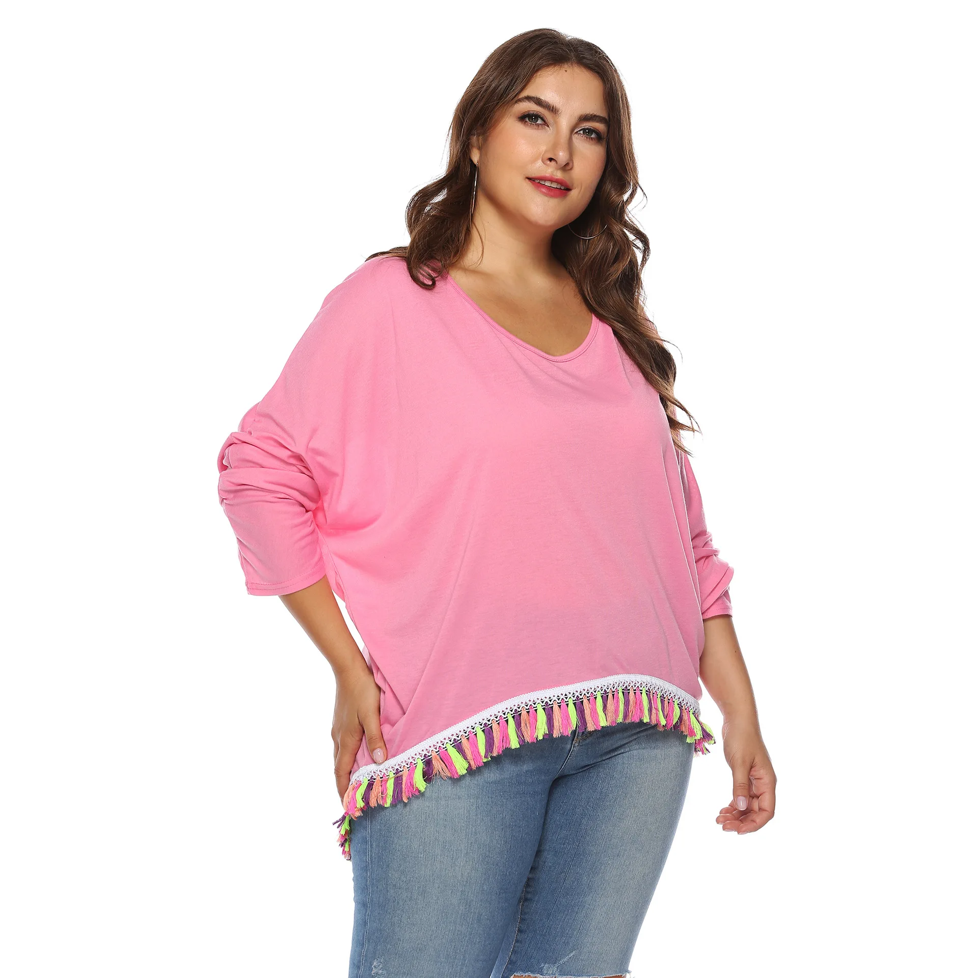 Женская Асимметричная футболка с рукавами летучая мышь NORA летняя кисточками