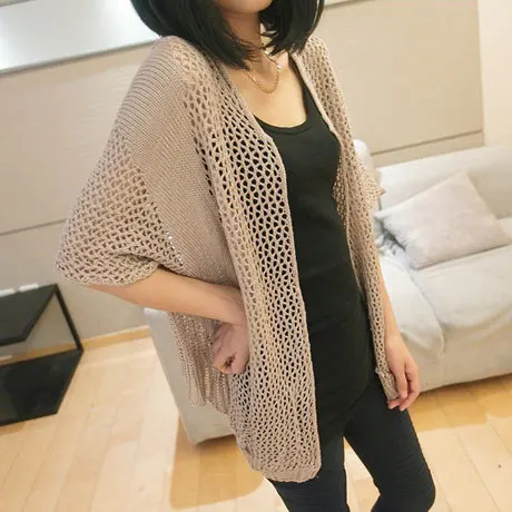 2019 Summer New Women Solid Hollow Out Loose Cardigans Sweaters Batwing Sleeve Shawl Coat |