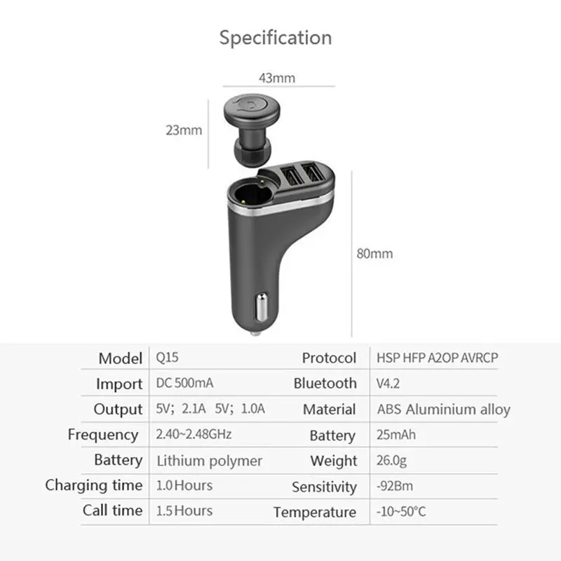 AABB OVEVO Q15 автомобильное зарядное устройство USB интерфейс Bluetooth стерео гарнитура