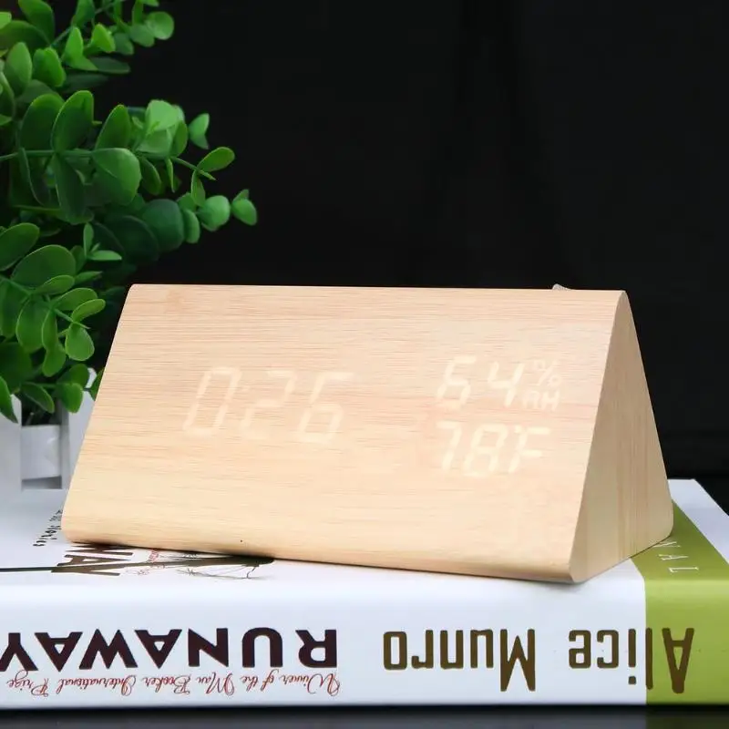 Интеллектуальный индукционный USB деревянный светодиодный Будильник с