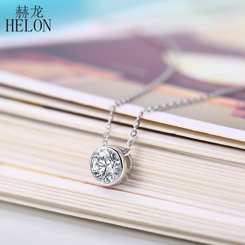 HELON Solid 18K White Gold 0.1ct VVS/FG Lab Grown Moissanites Diamond Engagement Wedding Pendant Necklaces Trendy Jewelry Gift | Украшения