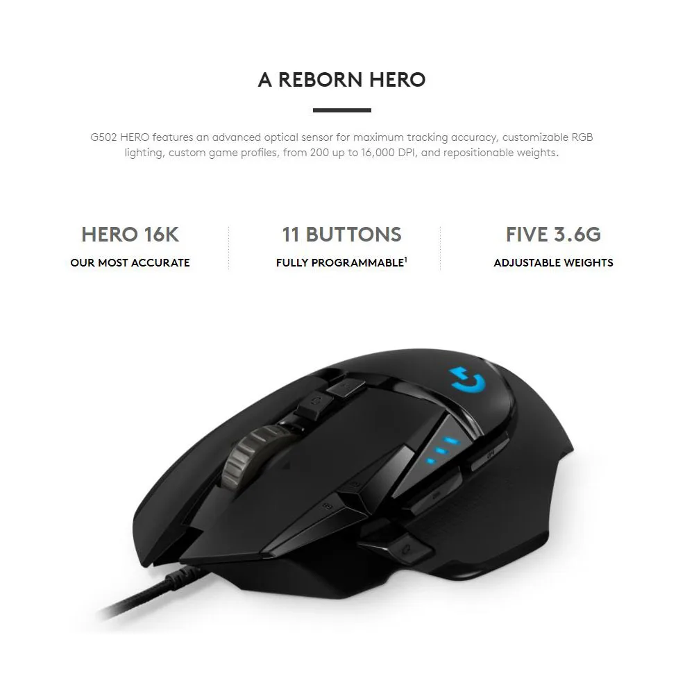 Игровая мышь Logitech G502 Hero 12000 точек/дюйм Проводная игровая RGB Tunable PROTEUS SPECTRUM с Delta Zero