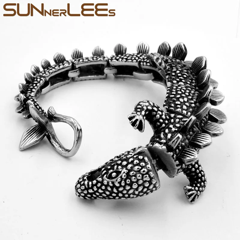 SUNNERLEES браслет из нержавеющей стали 316L хип хоп панк ящерица звенья цепи мужские и