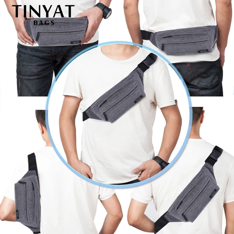 Мужская поясная сумка TINYAT, повседневная функциональная поясная сумка, ёмкостное отделение под телефон, деньги, сумка на бедра для путешествий, серого цвета сумка на пояс поясная сумка бананка барсетка riñonera сумка