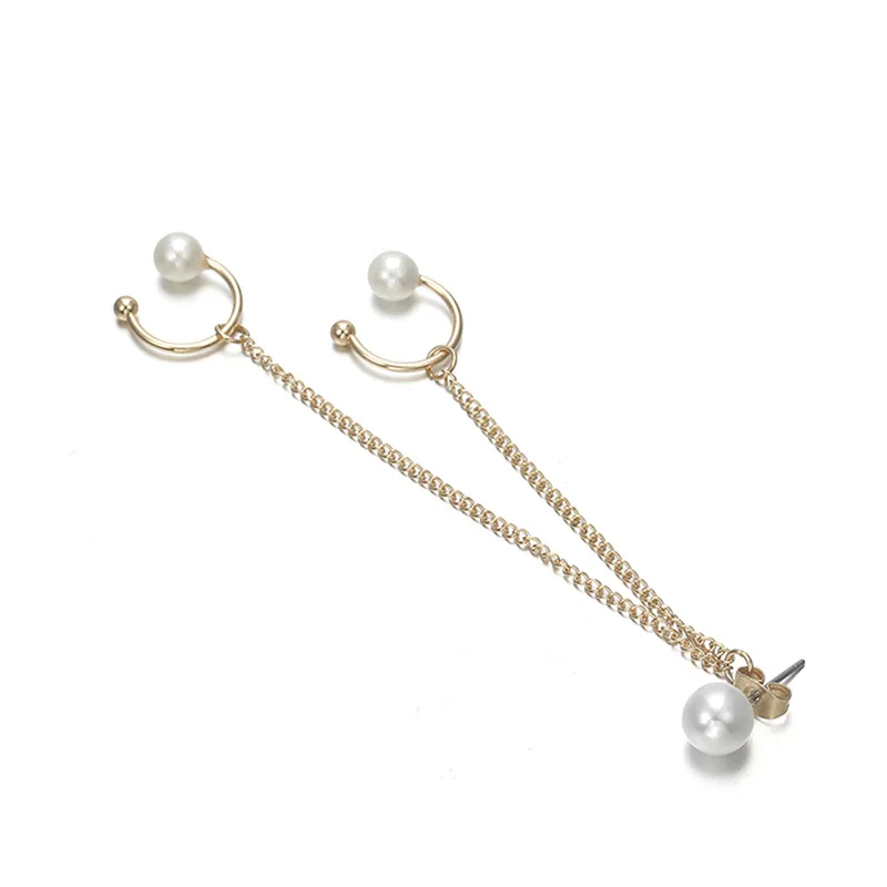 

New fringed imitation pearl earrings 2019 Ear Cuff Clip women's punk gold unique pendant earrings women's jewelry accessories