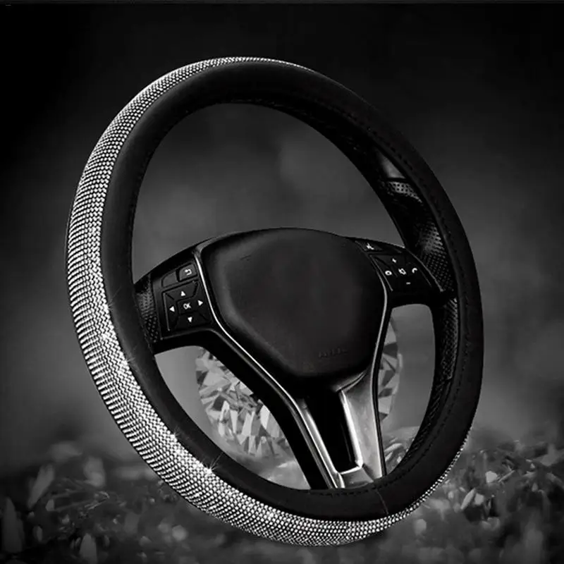 Роскошные чехлы на руль автомобиля с кристаллами 5 цветов женские кожаные Стразы