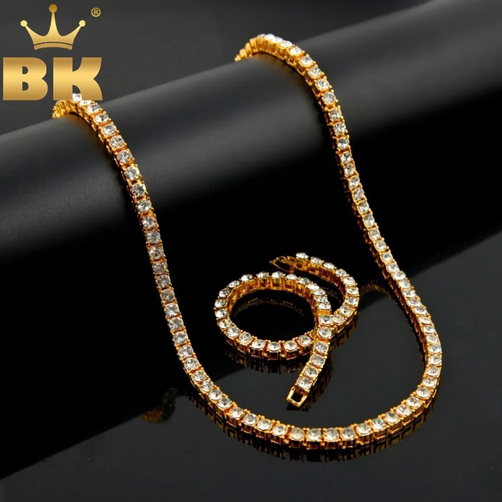 Цепочки и браслет для тенниса BLING KING в 1 ряд Модный комплект украшений стиле хип