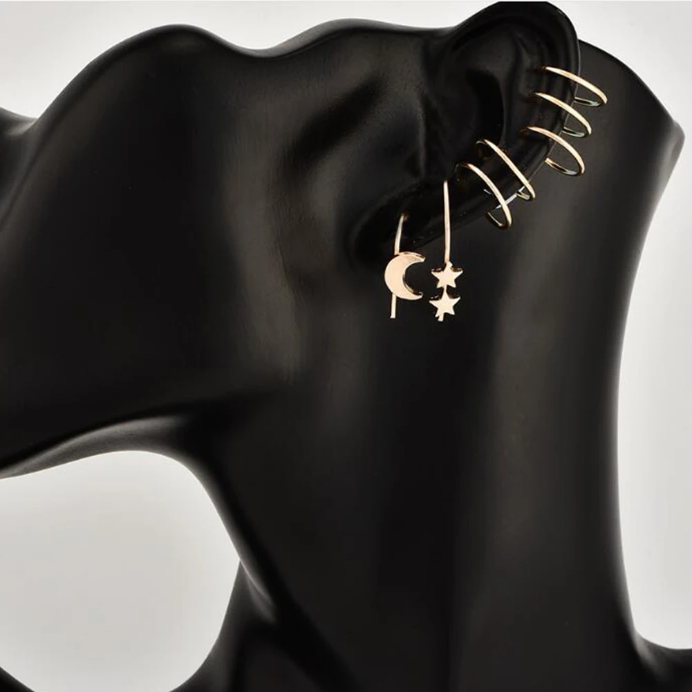 7 шт./компл. винтажные золотые серьги в виде кольца звезды Луны каффы для пирсинга
