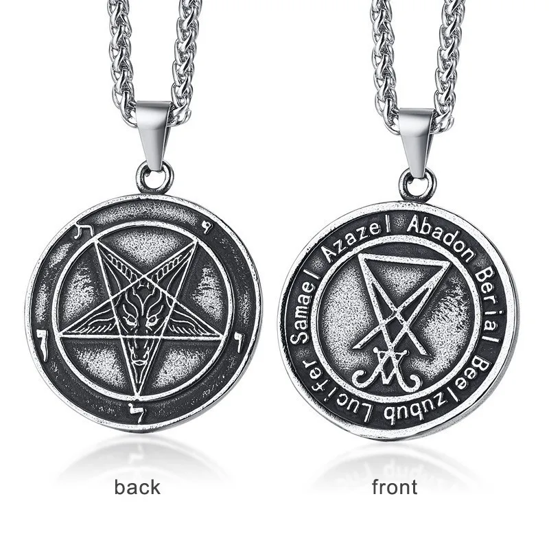 Винтаж мужские Цепочки и ожерелья Sigil of Lucifer языческие оккультная подвеска с