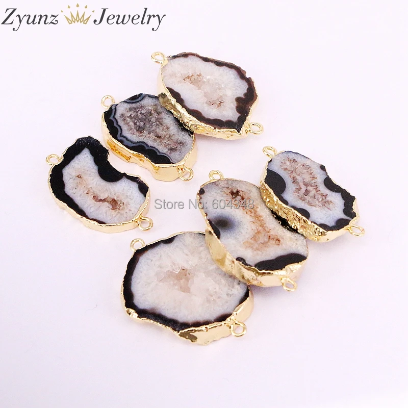 5 шт. ZYZ323-9131 черный и белый цвет природы плиты Агаты Geode разъем бусины позолоченные