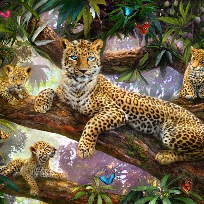 Tree Top Leopard Family Poster Print by Jan Patrick (18 x 9) | Дом и сад