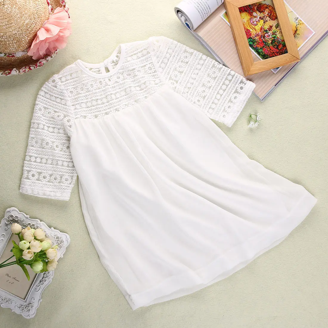 New 2018 Pudcoco Children Kids Baby Girls White Lace Floral Knee-Length Short Sleeve Party Dress Gown Dresses Casual 2-9Y | Детская