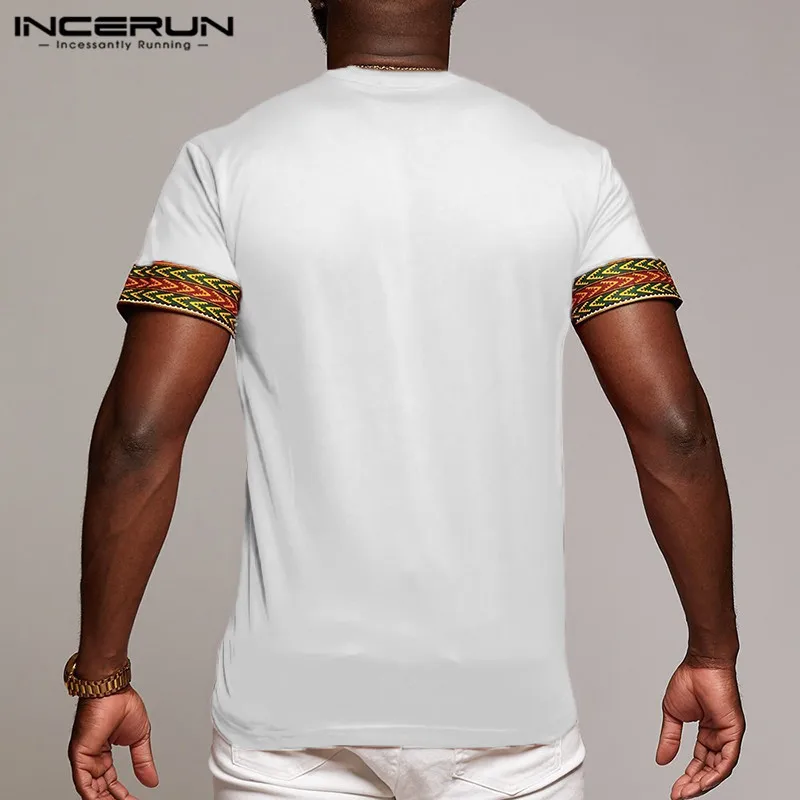 

INCERUN Fashion Men Dashiki T Shirt V Neck Print Tops African Ethnic Short Sleeve Brand T-shirts Men African Clothes 2021 S-5XL