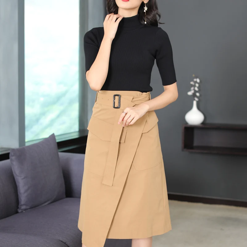 2019 новый весенне осенний Женский вязаный свитер с высоким воротником +