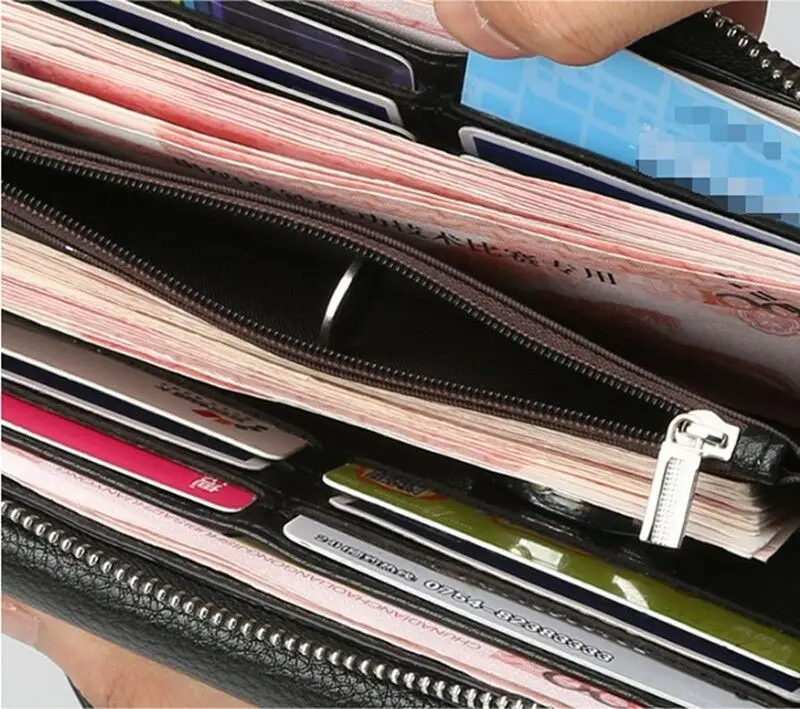 Классический мужской кошелек из мягкой кожи вместительный однотонный клатч с