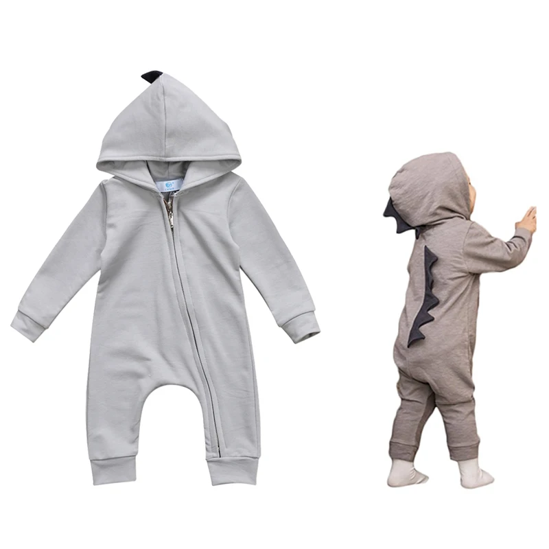 

Trendy Dinosaur Long sleeve Hooded Romper For Baby Boy
