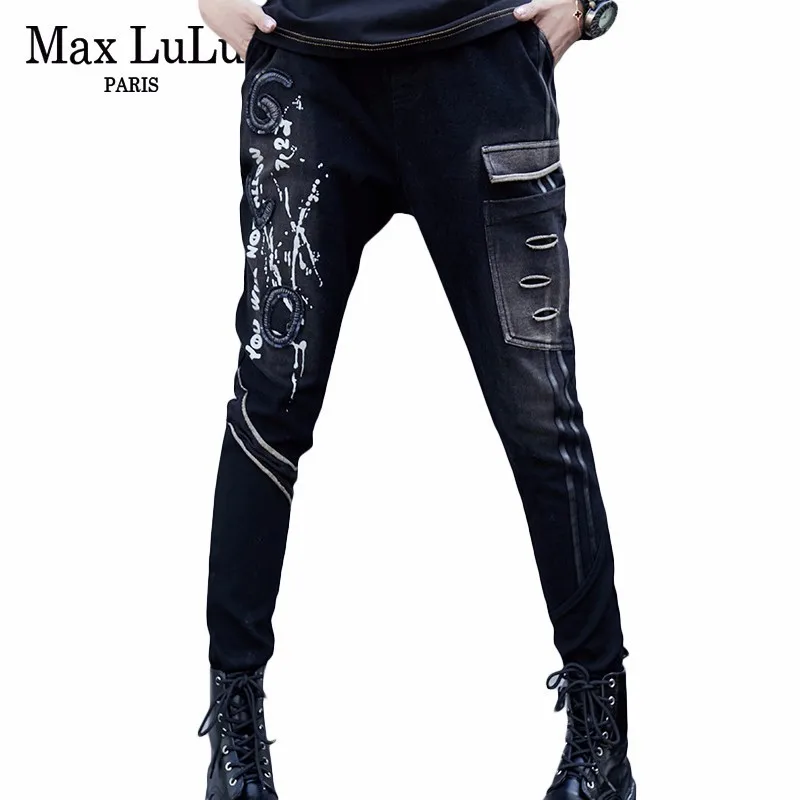 Max LuLu Роскошные корейские дизайнерские женские панковские шаровары черные
