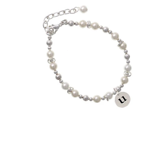 Серебряный Диск 1/2 ''Initial-U-имитация белого камня бисерный браслет |