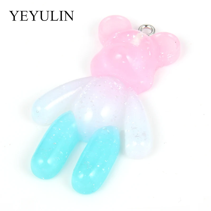 10pcs Mixed Color Resin Bear Gradient Charms Pendant For Woman Girls Necklace Bracelet DIY Jewelry Making | Украшения и