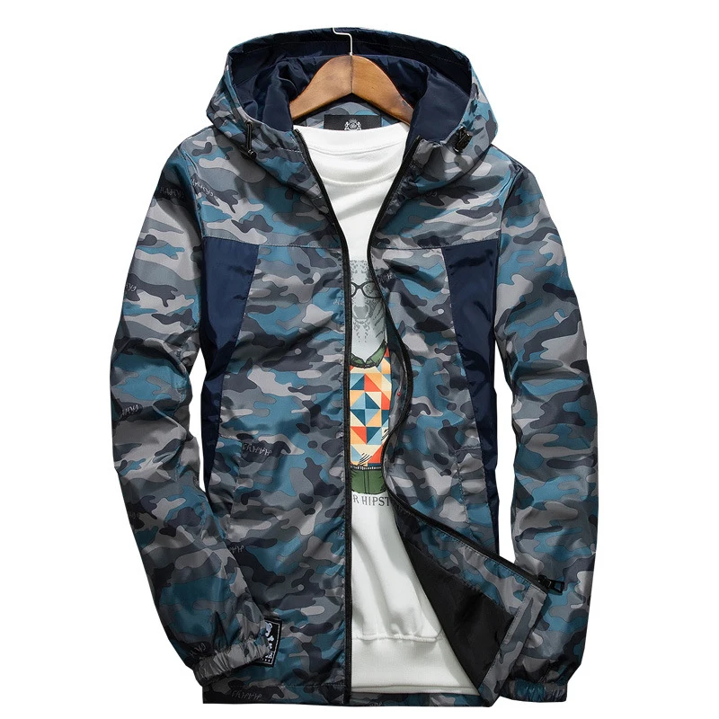 Мужская повседневная камуфляжная куртка с капюшоном Новинка осени 2019 ветровка