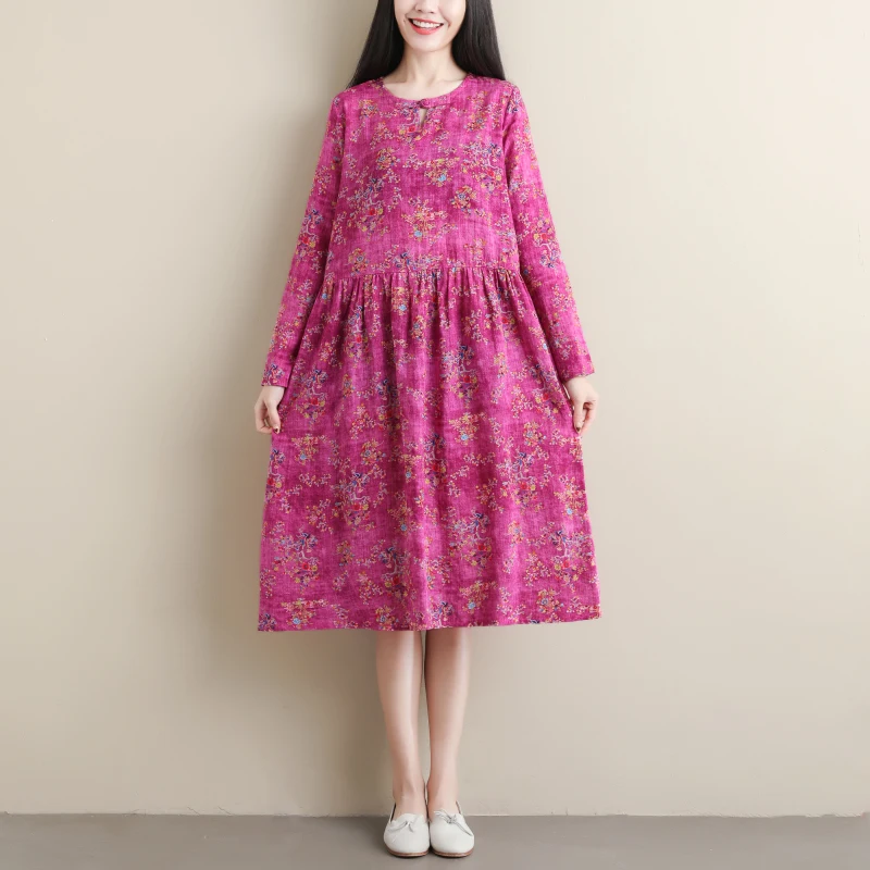 2019 весенне летнее хлопковое льняное платье женское винтажное Цветочное с