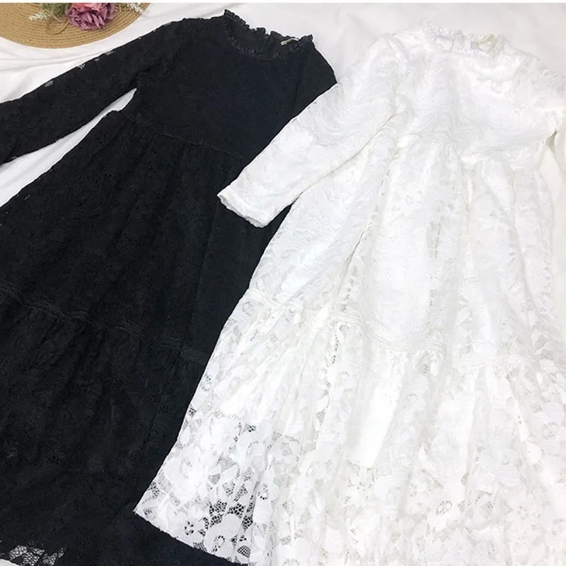 2020 Lace Teenage Dress Kids Girl Long Sleeves White Black Baby Girls Wedding Children Clothes Spring Autumn Flower | Детская одежда и
