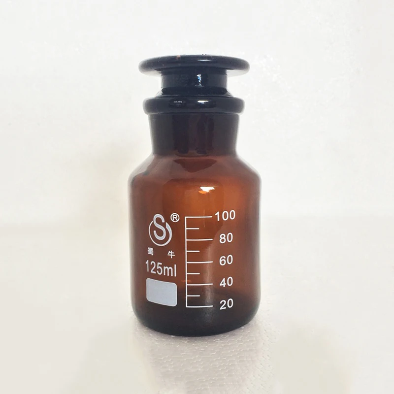 Brown reagent bottle,wide mouth,amber,Brown ordinary glass,Normal glass,Capacity 125ml,Graduation Sample Vials