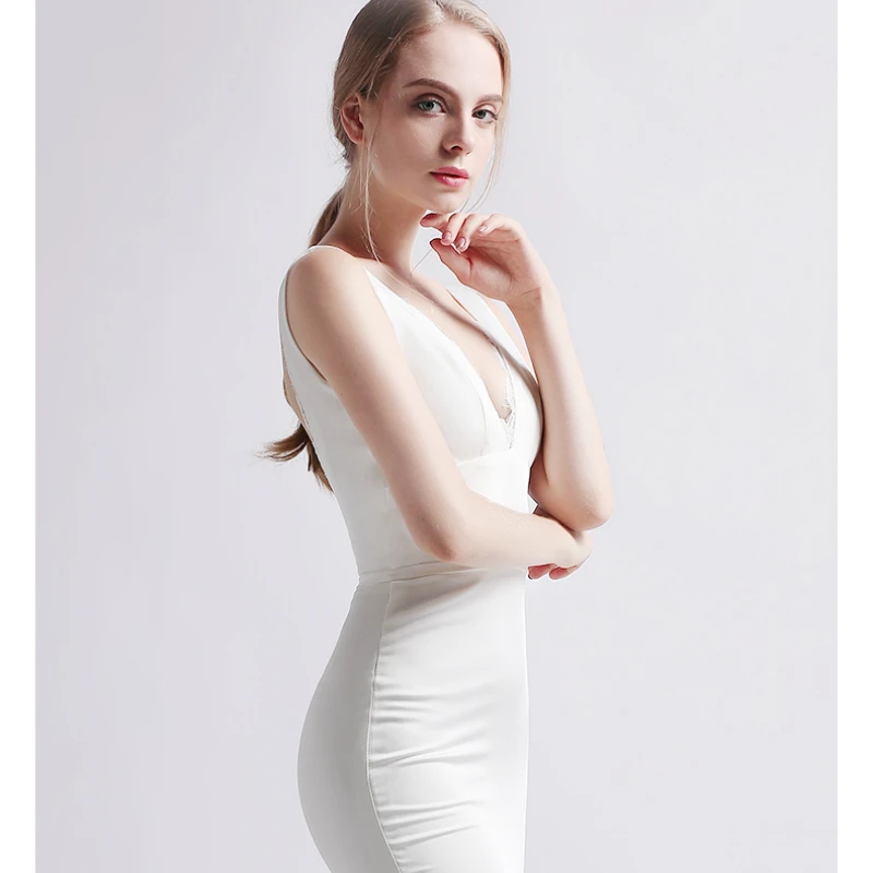 Пикантные шифон v-образным вырезом кружева Vestidos De Boda спинки Русалка Макси