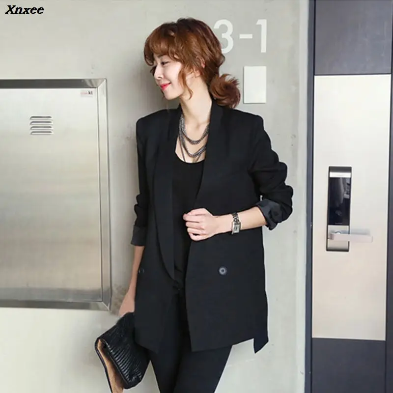 

2020 Solid Long Style Black Women Jacket and Blazer Female Notched Collar Asymmetrical Chic Ladies Blazers feminino Xnxee