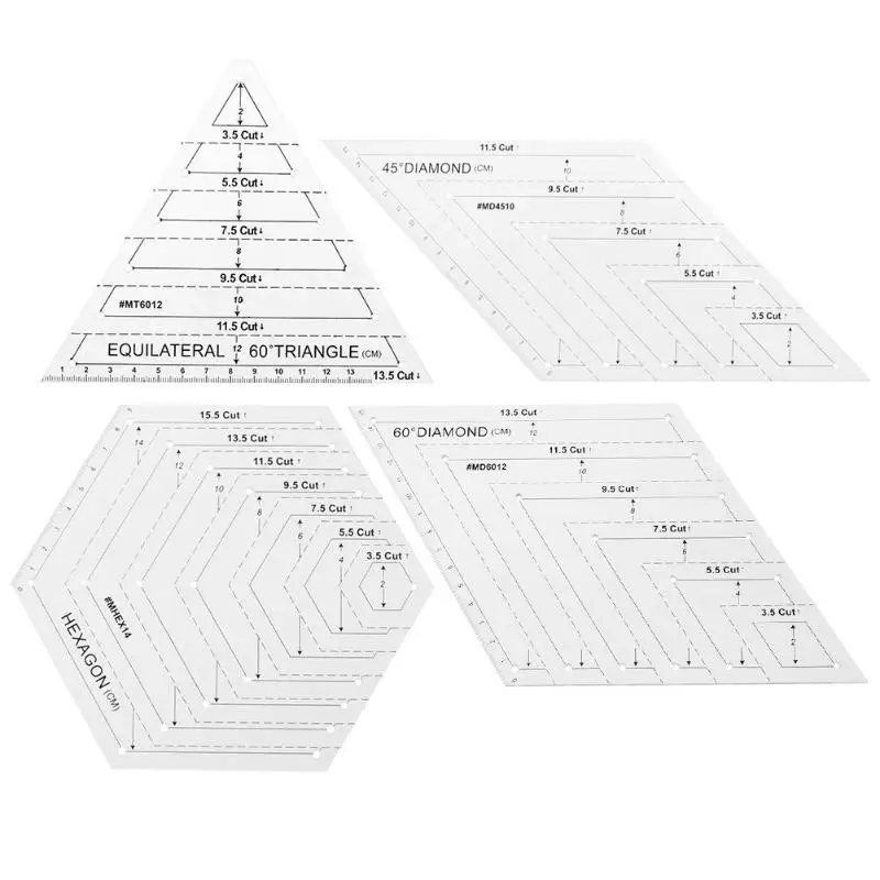 

Прозрачная акриловая линейка для лоскутного шитья 45 ромбов/60 треугольников/шестиугольников, для квилтинга, режущие линейки, «сделай сам», и...
