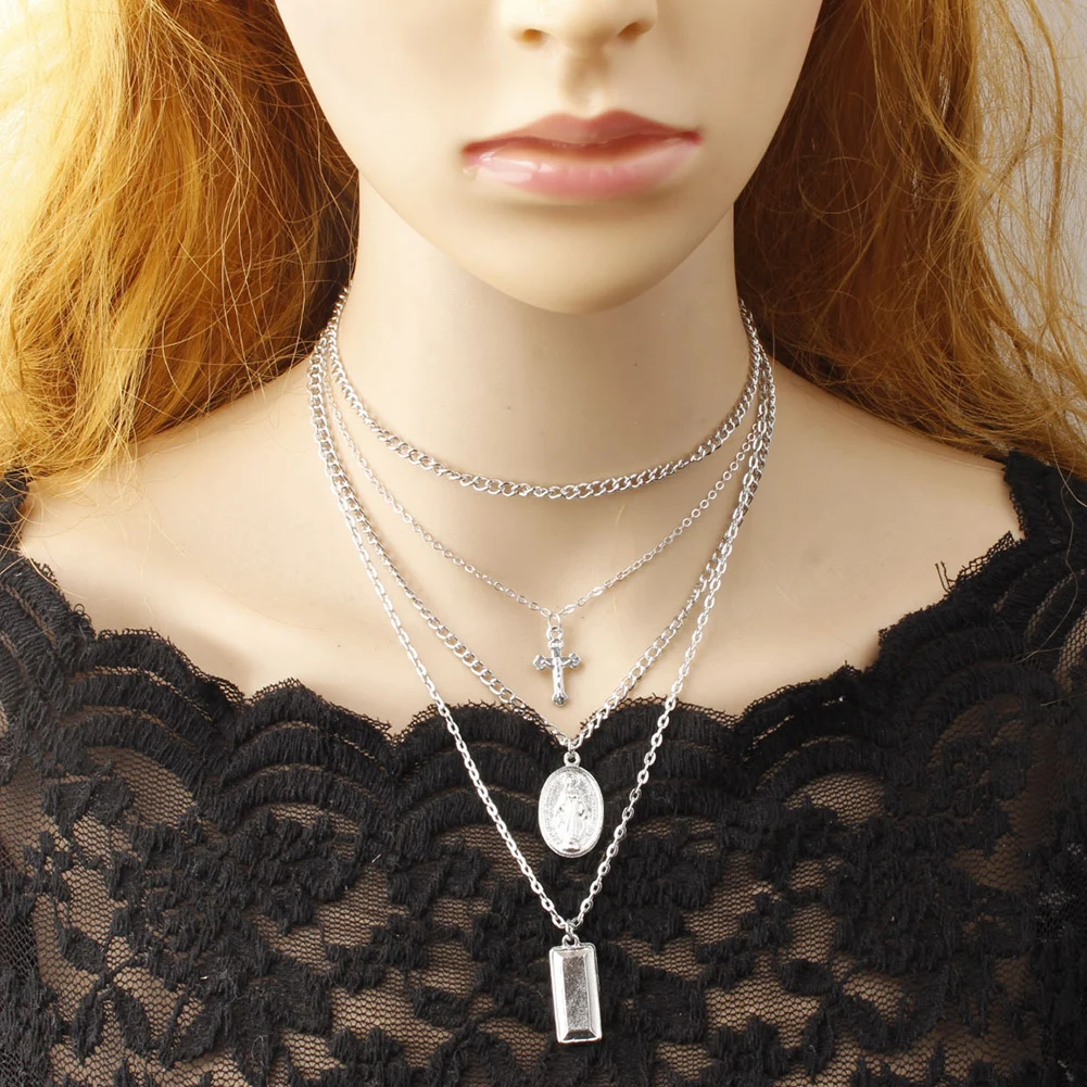 Женское Ожерелье в стиле ретро с квадратным крестом многослойное на ключицы