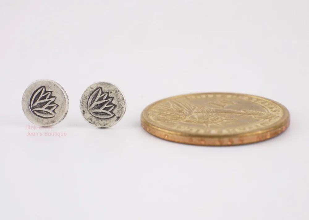 S92-5 Sterling SIL Fashion Jewelry Retro Elegant Lotus Pattern Round Post Stud Earrings A1374 | Украшения и аксессуары