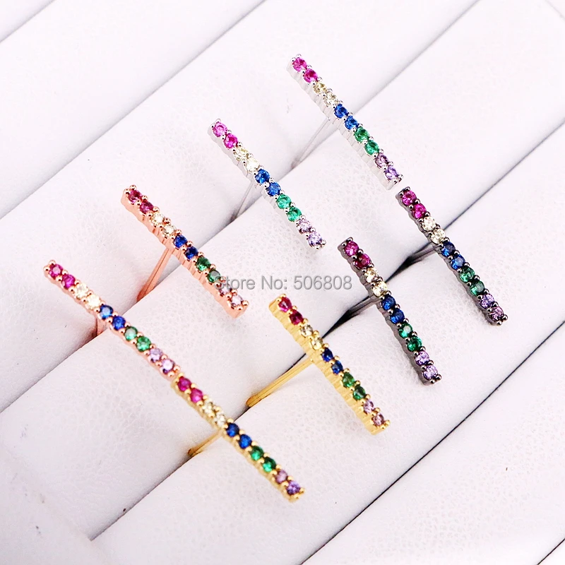 6 пар Micro pave cz толстый брусок стержня женские модные украшения