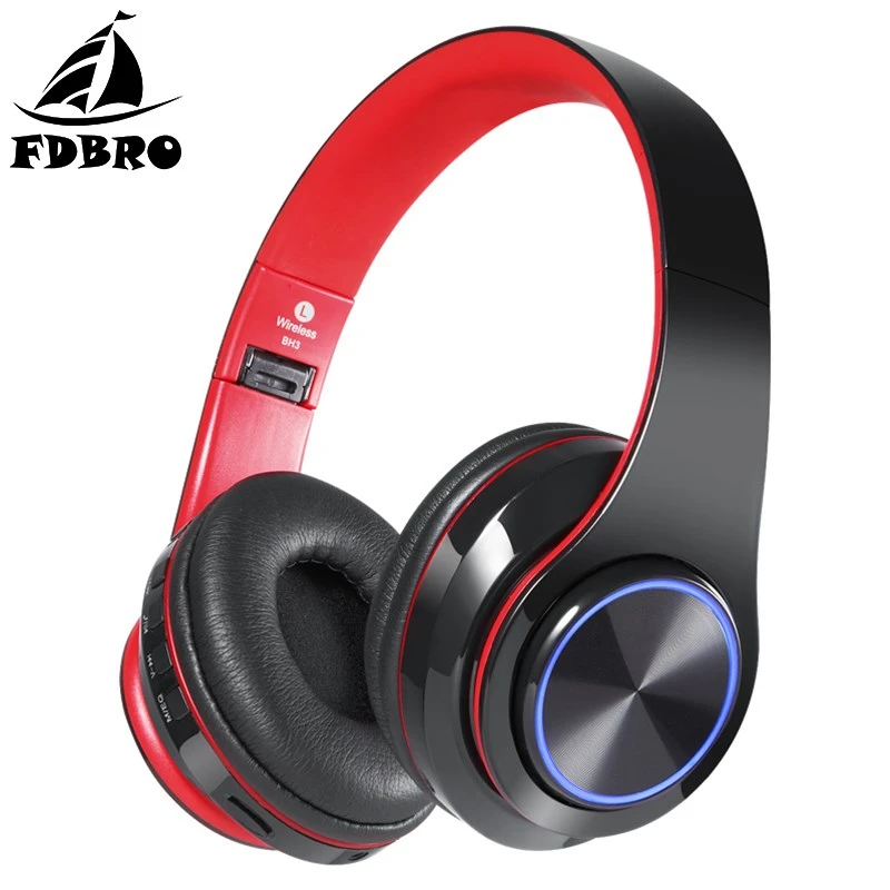 FDBRO Hi Fi стерео Беспроводной Bluetooth наушники Перезаряжаемые светящийся