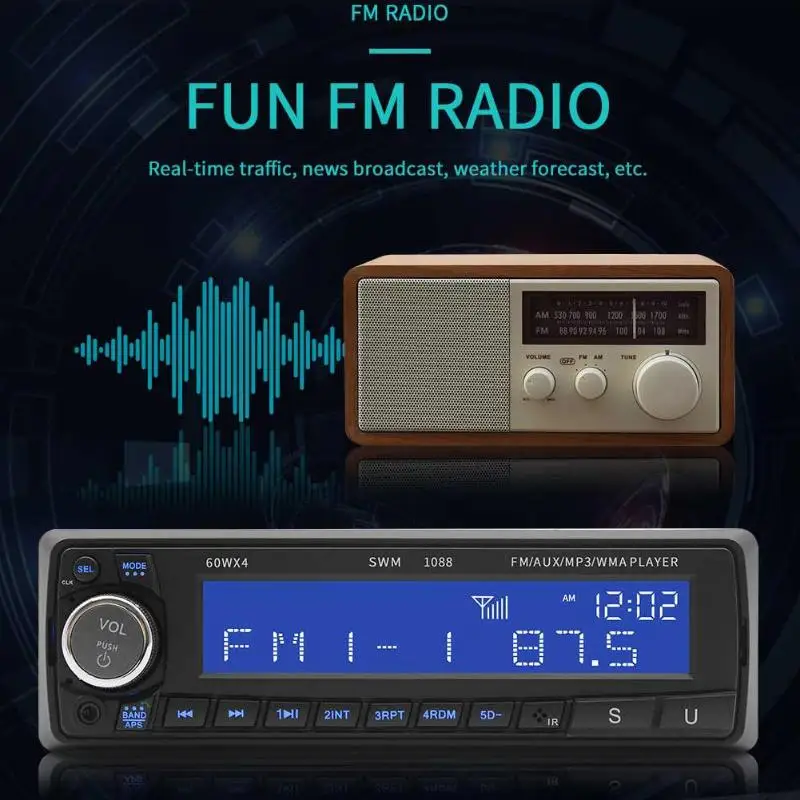 1din SWM 1088 автомобильный стерео MP3 плеер fm радио BT AUX USB2.0 с пультом дистанционного