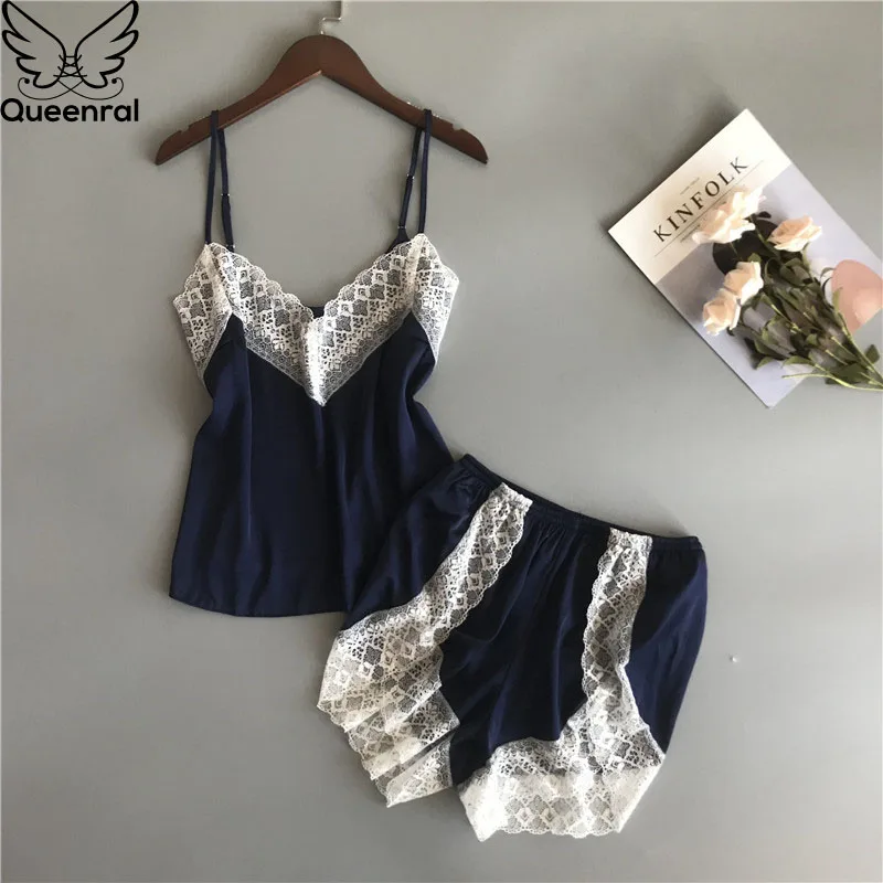 Queenral женские пижамы для сна Lounge сексуальное женское белье Femme шелковый атлас