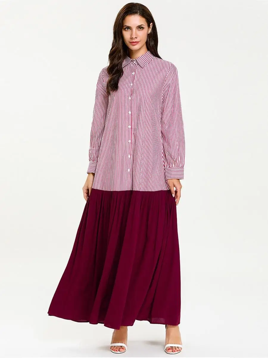 Dubai Women Long Sleeve Muslim Girls Shirt Dress Single-breasted Abaya Kaftan Islamic Patchwork Robe Casual Prayer Dresses New |