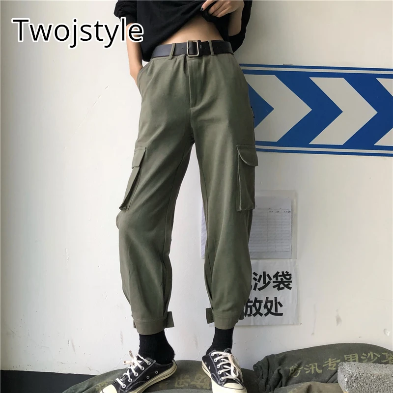 Twojstyle Women High Waist Black Cargo Pants Elastic Harem Loose Pockets Hip Hop Trousers Cotton Sweatpants Bottom | Женская одежда