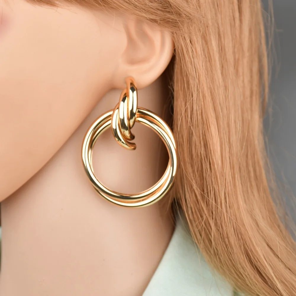 female Ornaments Personality Business Affairs Concise Geometry Earring Joker Hollow Out Alloy Ring Temperament Earrings | Украшения и